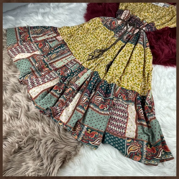 EASEL "Pretty Days" Cottagecore Mix Print Free Flow & Relaxed Pleated Maxi Dress - Picture 11 of 16